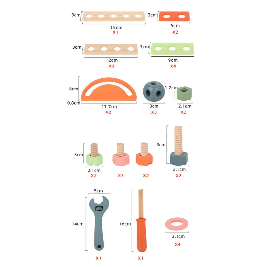 Kids Early Educational Learning Wooden Repair Kit Tool Box Toy