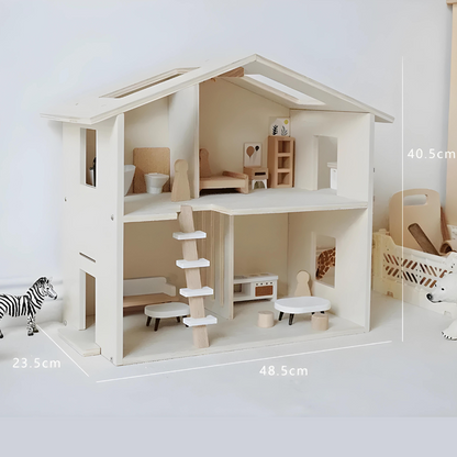 Premium Quality Wooden Doll House With Furniture Set 2 Years +