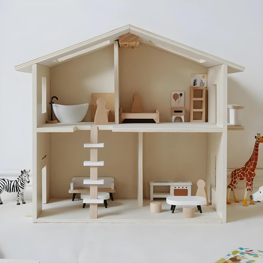 Premium Quality Wooden Doll House With Furniture Set 2 Years +