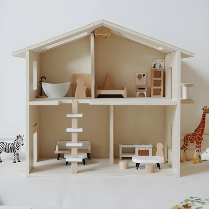 Premium Quality Wooden Doll House With Furniture Set 2 Years +