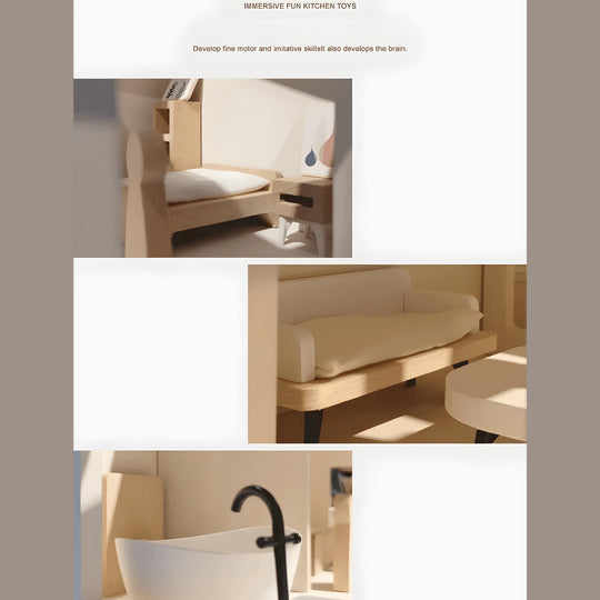 Premium wooden dollhouse with furniture set – natural wood finish