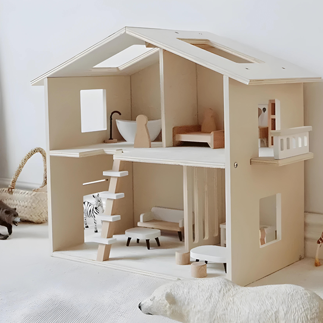 Premium Quality Wooden Doll House With Furniture Set 2 Years +