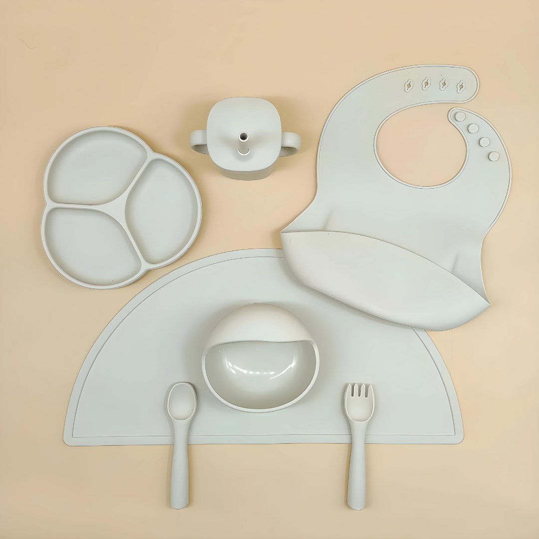 Simple Warm Gray Super Premium Silicone Feeding Set 6-in-1