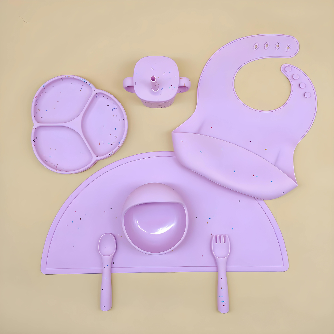 Dotted Purple Super Premium Silicone Feeding Set 6-in-1