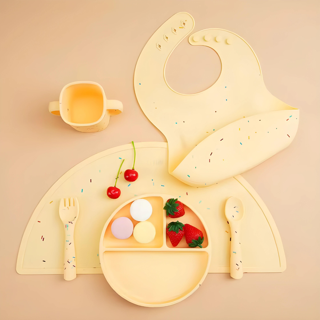 Dotted Waffle 5 In 1 Premium Silicone Feeding Set