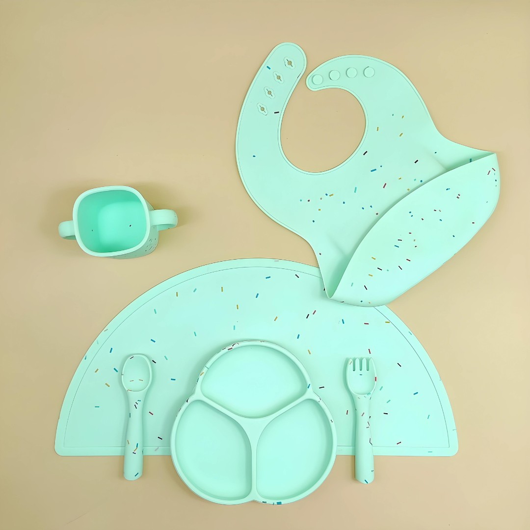 Dotted Mint 5 In 1 Premium Silicone Feeding Set