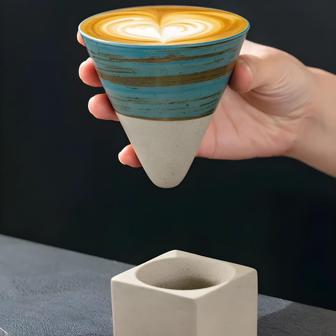 Handmade Ceramic Cone Espresso Cup with Base 90ml Green Or Brown