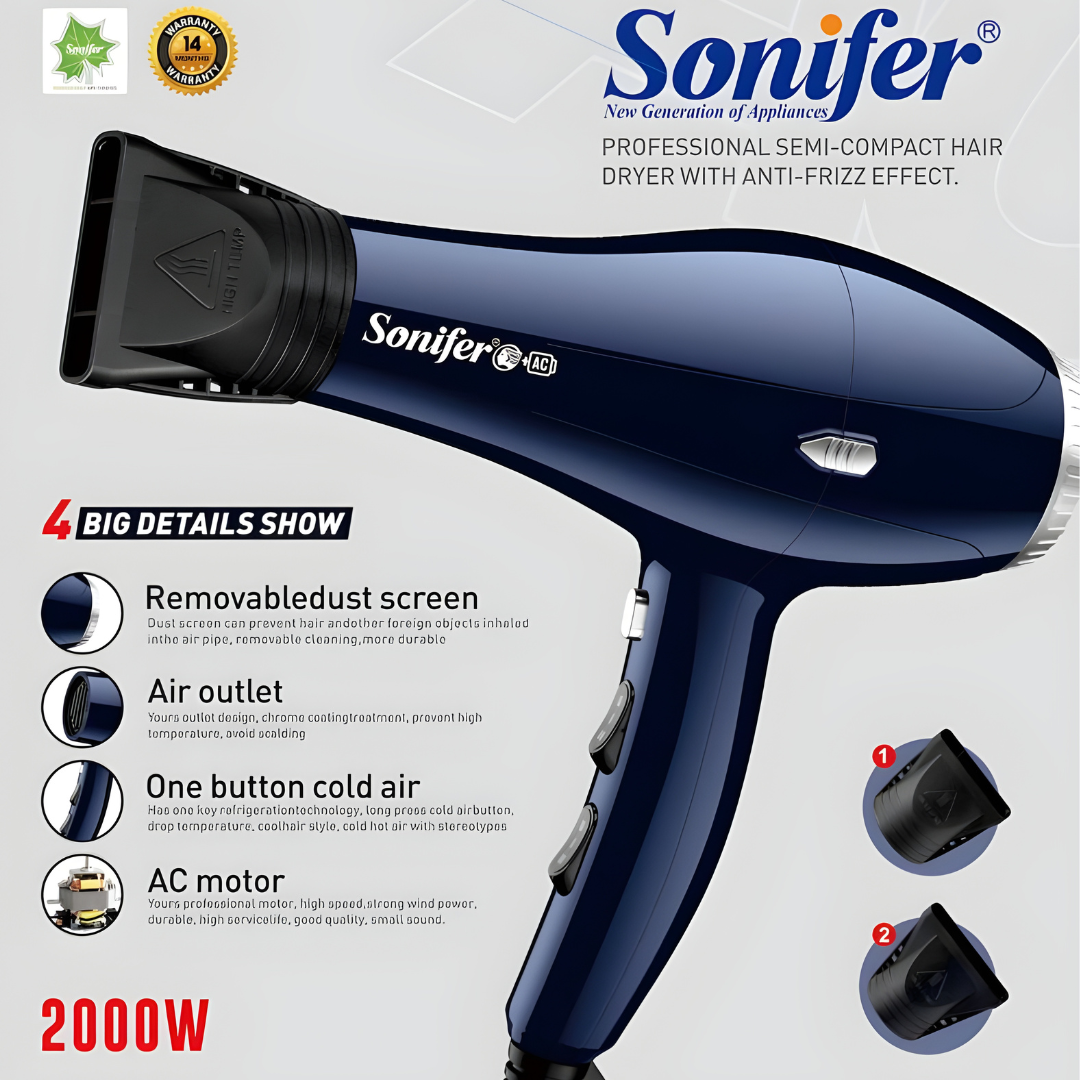 Professional Semi-Compact Hair Dryer With Anti-Frizz Effect 2000W