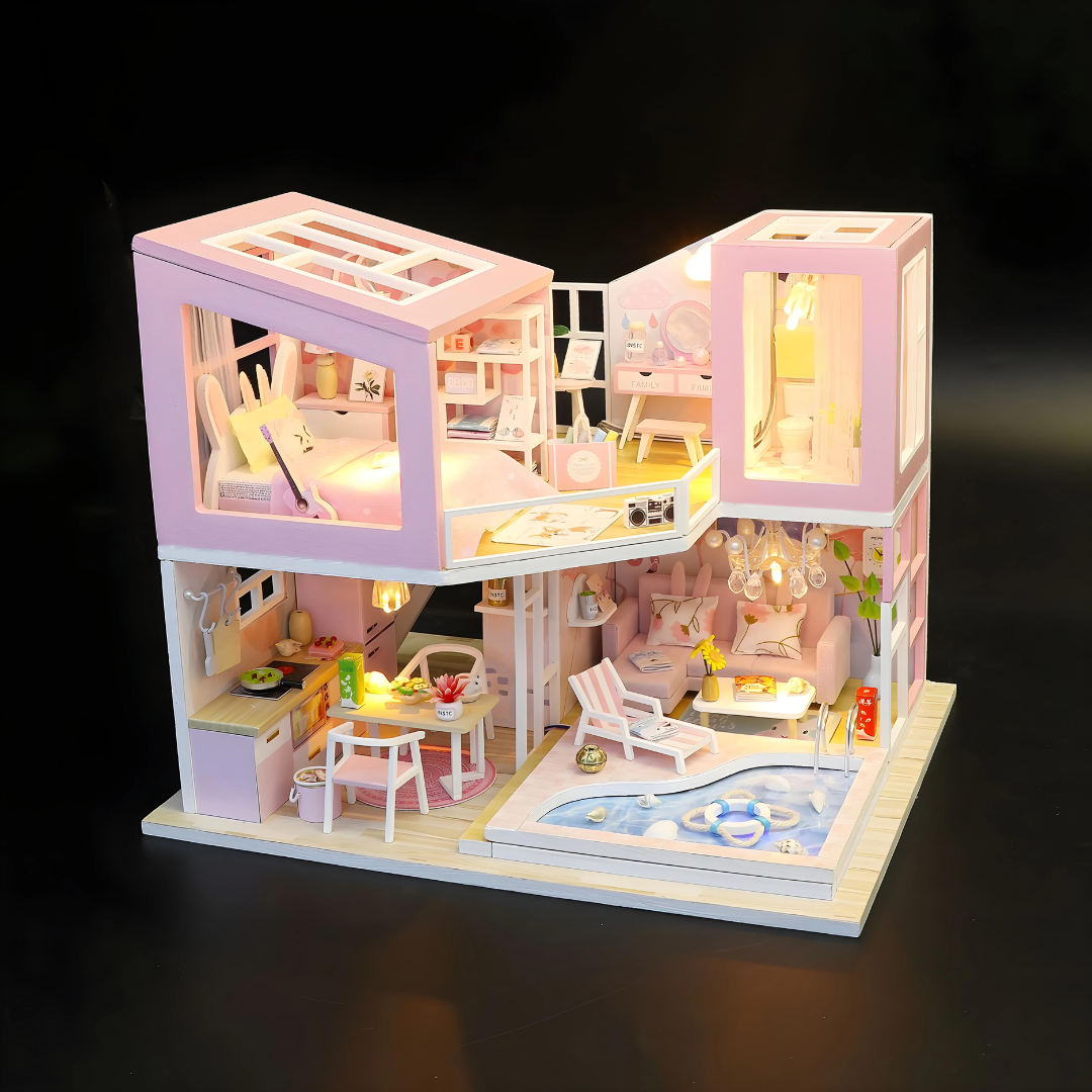 First Love DIY Miniature Furniture Wooden House With LED Light For Girls