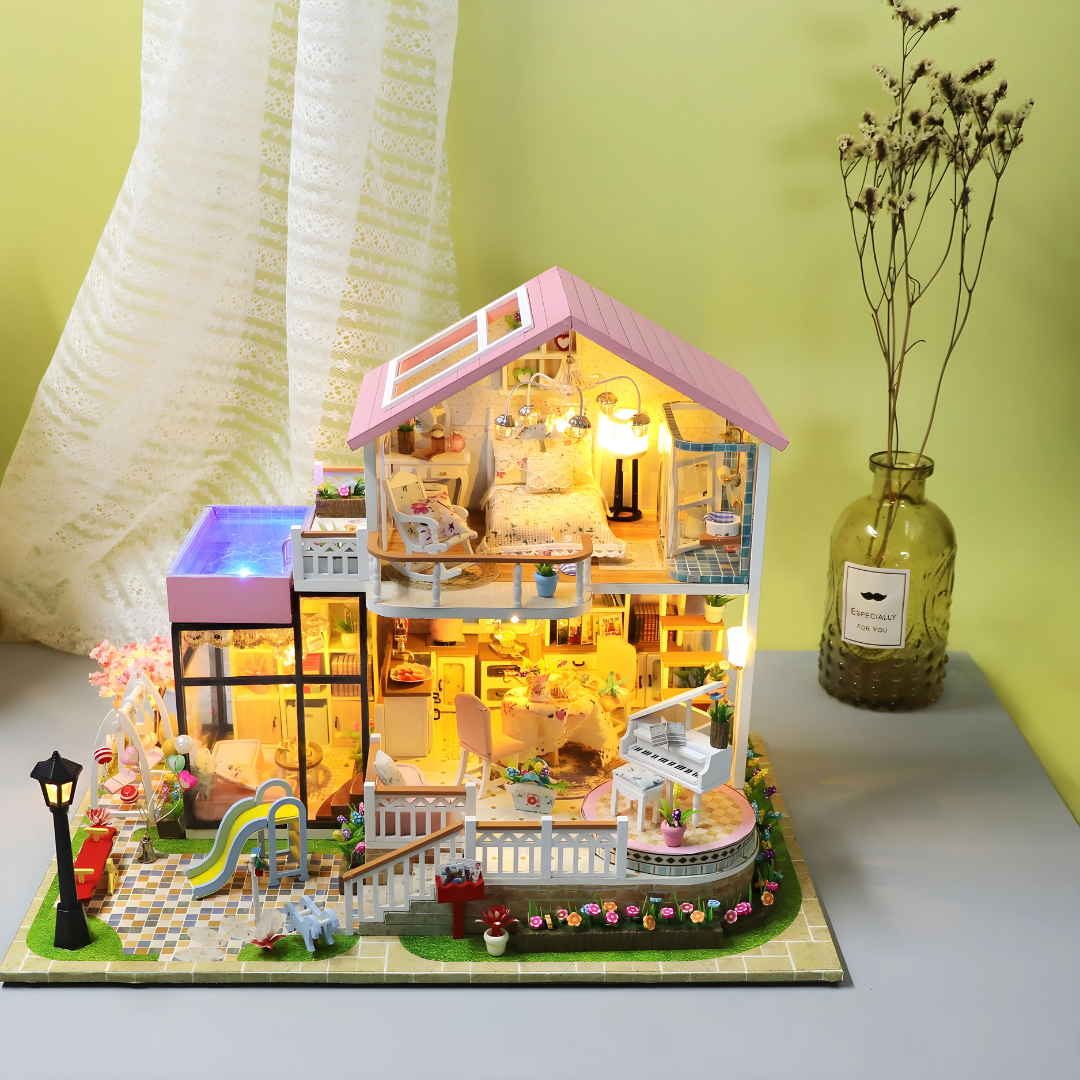 DIY Beautiful Miniature Villa Doll House With Led Light