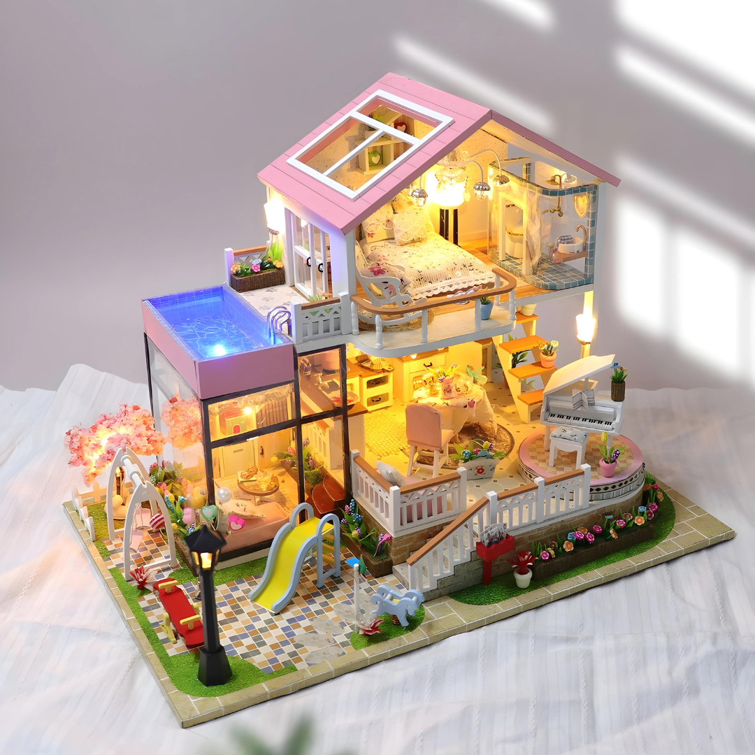 DIY Beautiful Miniature Villa Doll House With Led Light