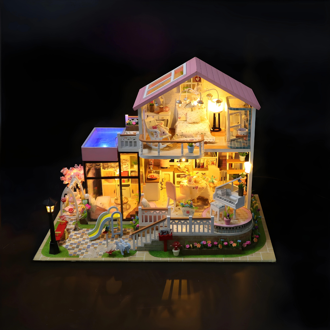 DIY Beautiful Miniature Villa Doll House With Led Light