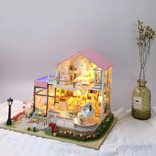 DIY Prachtige Miniatuur Villa Poppenhuis met Led-verlichting 
