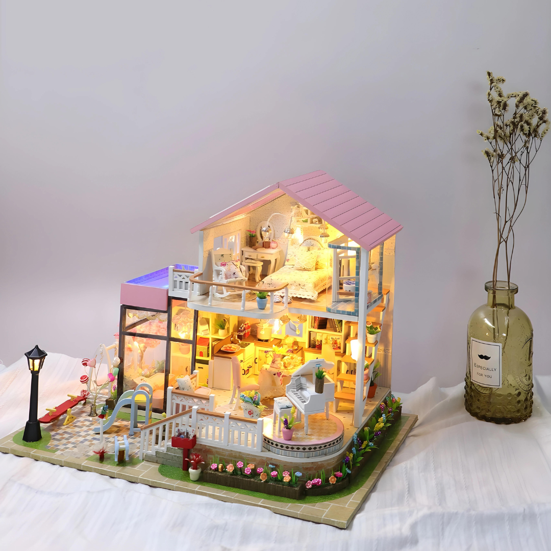 DIY Beautiful Miniature Villa Doll House With Led Light