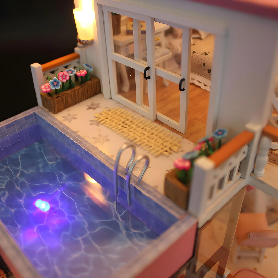 DIY Beautiful Miniature Villa Doll House With Led Light