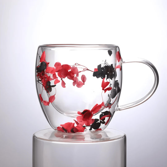 Aesthetic Dried Flower Double Wall Glass 250ml – Premium Insulated Cup for Coffee and Tea in Beirut Lebanon