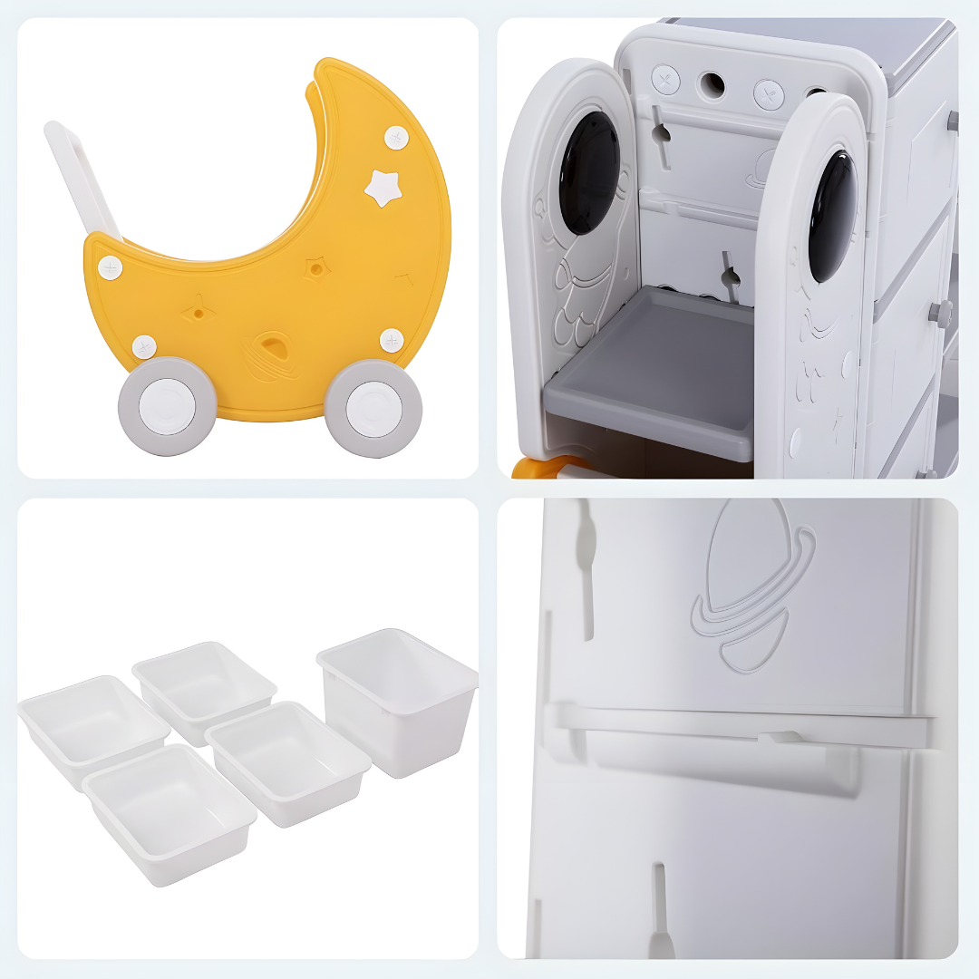 Premium HDPE Toy Storage Cabinet With Moon Cart - 140×32×93 cm