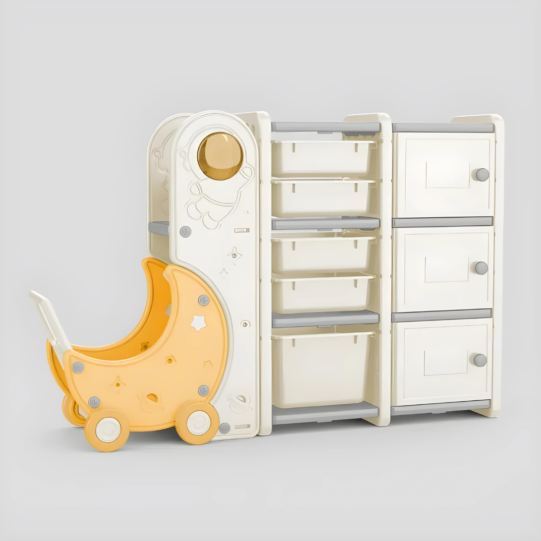 Premium HDPE Toy Storage Cabinet With Moon Cart - 140×32×93 cm