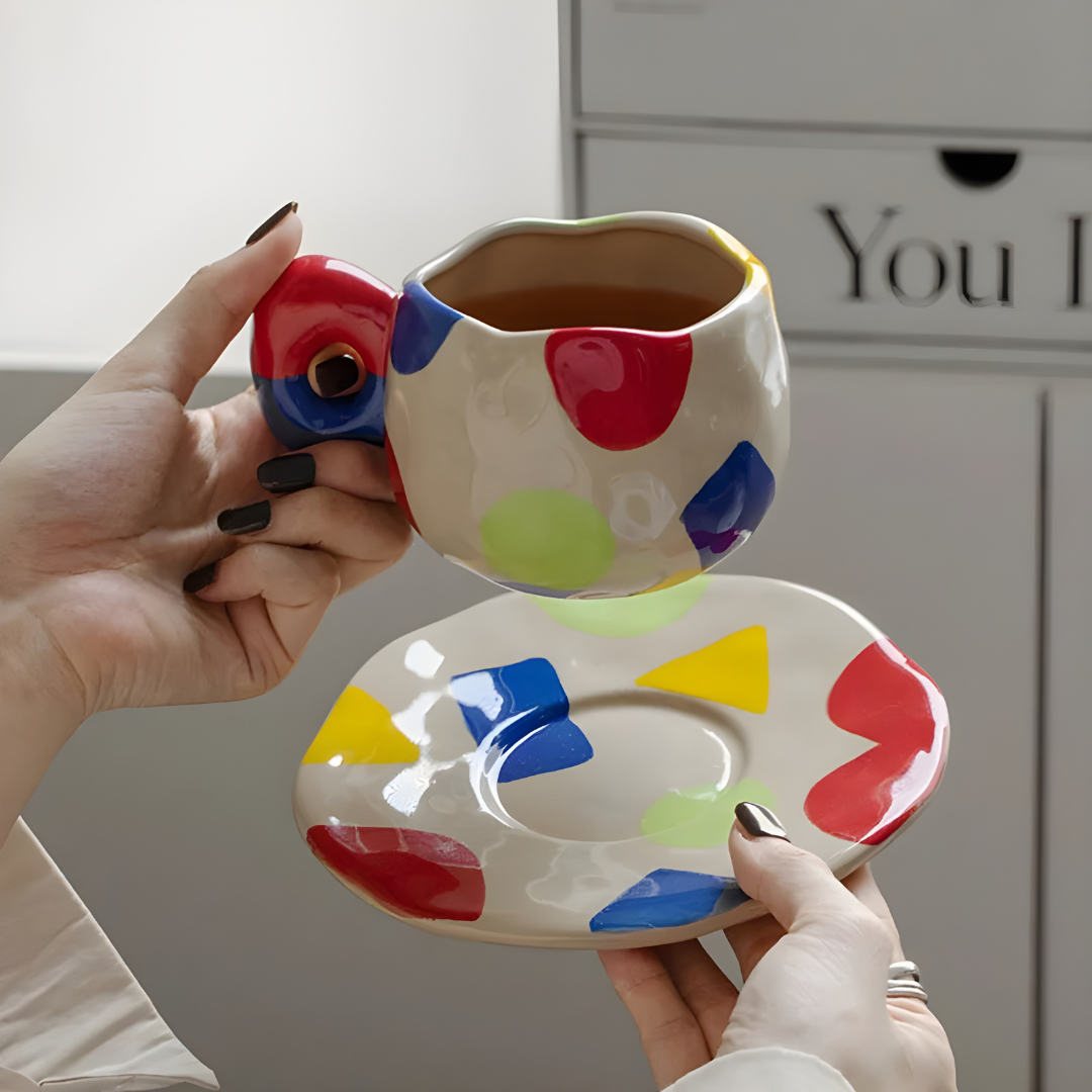 Vintage Hand Painted Coffee Cup With Saucer 300ML