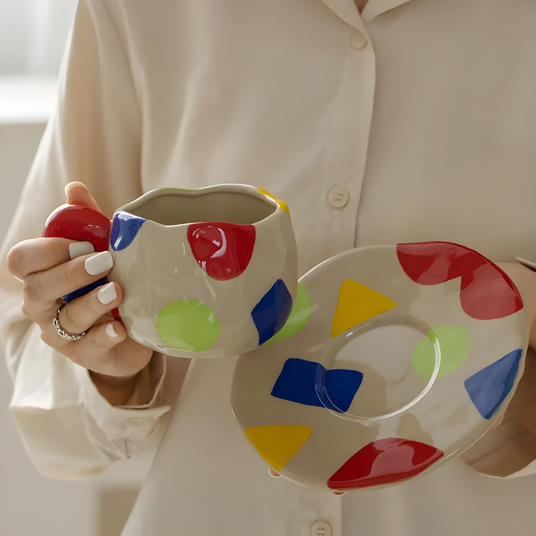 Vintage Hand Painted Coffee Cup With Saucer 300ML