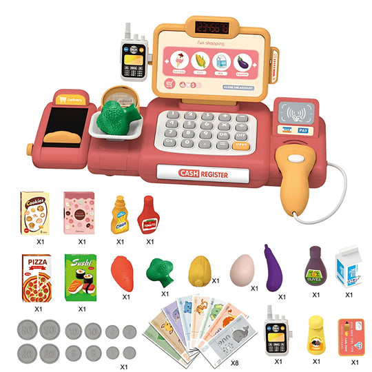 Batterij-aangedreven speelgoedkassa voor kinderen in de supermarkt