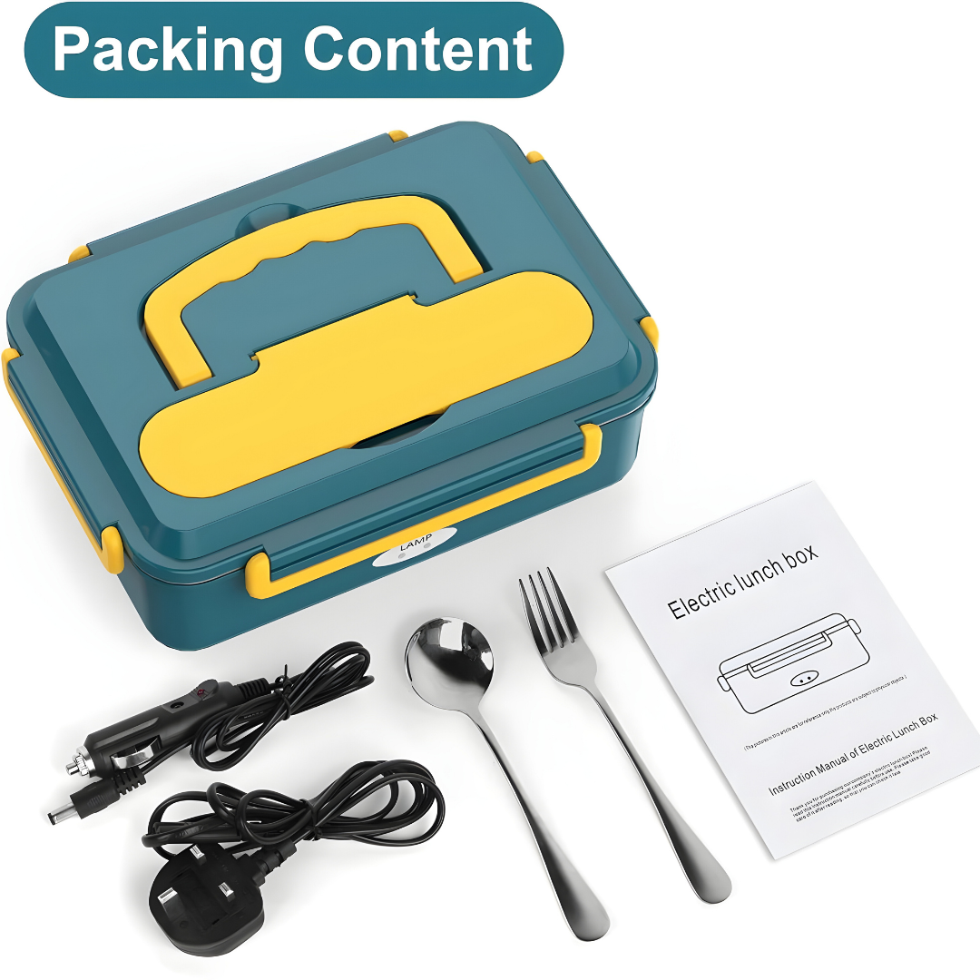 Amazon Basic Electric Lunch Box for Adults, 1.1L Removable 304 Stainless Steel Container, Fork & Spoon