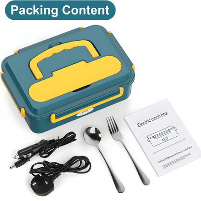 Amazon Basic Electric Lunch Box for Adults, 1.1L Removable 304 Stainless Steel Container, Fork & Spoon