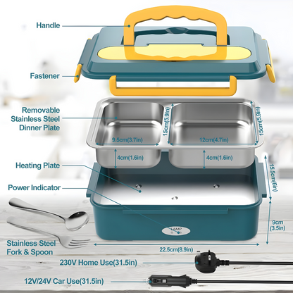 Amazon Basic Electric Lunch Box for Adults, 1.1L Removable 304 Stainless Steel Container, Fork & Spoon