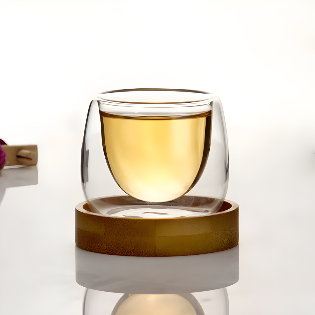 Double Wall Glass Cup with Bamboo Base 60ML