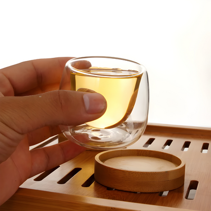 Double Wall Glass Cup with Bamboo Base 60ML