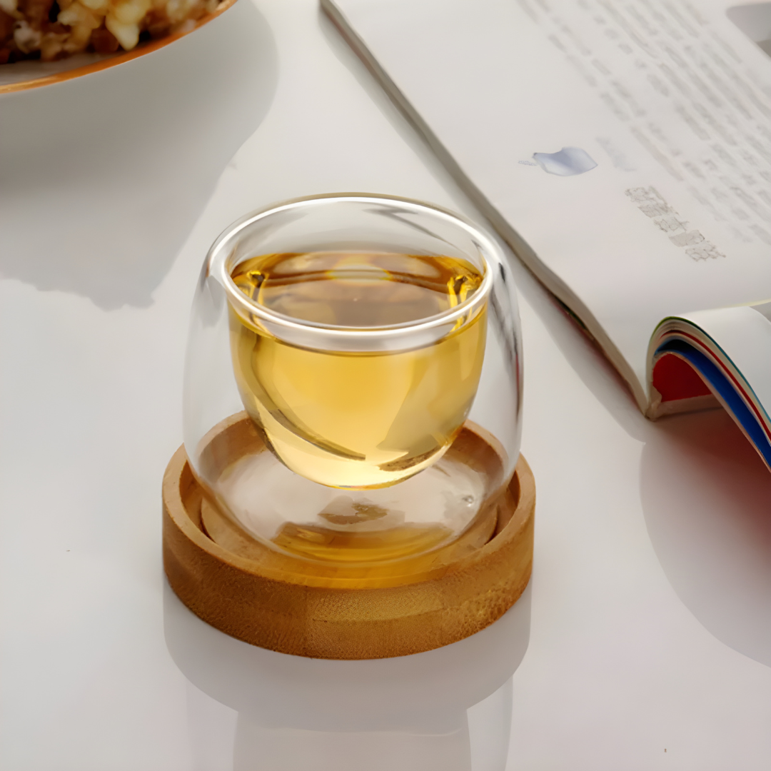 Double Wall Glass Cup with Bamboo Base 60ML