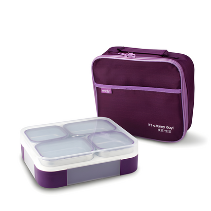 Bento Lunch Box with Insulated Bag 4 Compartment Stainless Steel