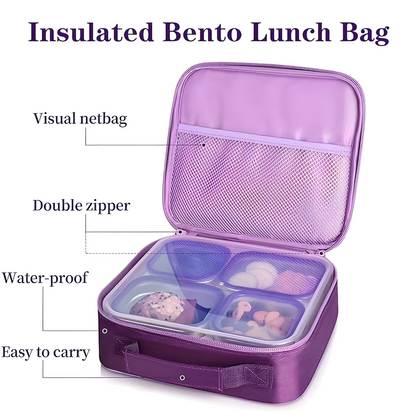 Bento Lunch Box with Insulated Bag 4 Compartment Stainless Steel