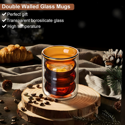 Stylish Double Wall Ripple Glass Cups, 300ml