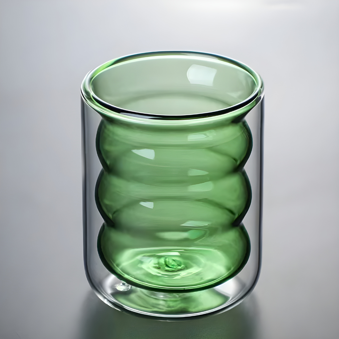 Stylish Double Wall Ripple Glass Cups, 300ml