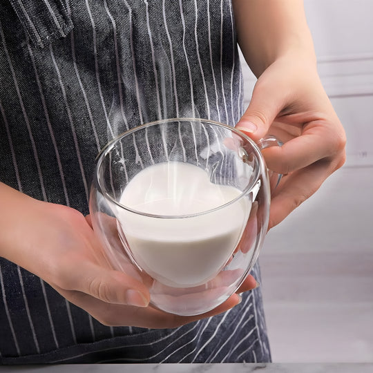 Heart Shaped Double Wall Glass Mug | European Household