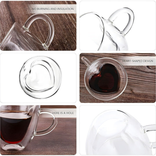Heart Shaped Double Wall Glass Mug | European Household