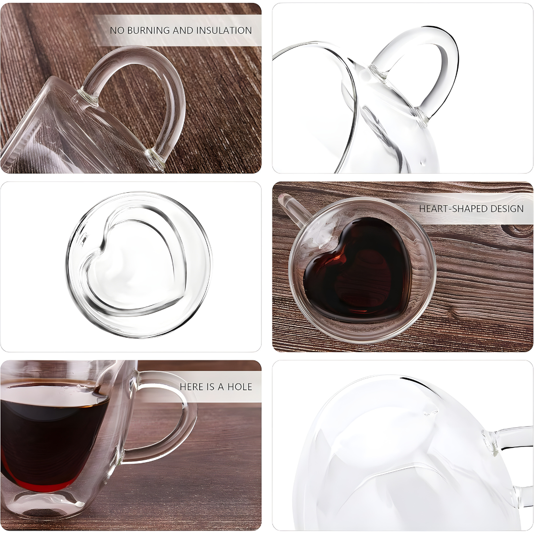 Heart-Shaped Double Wall Glass Mug, 250ml