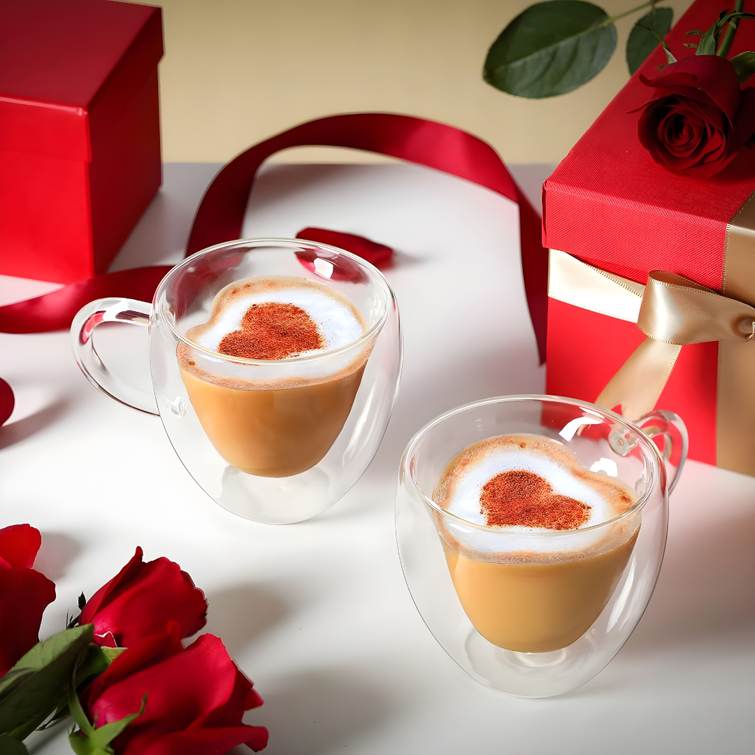 Heart-Shaped Double Wall Glass Mug, 250ml