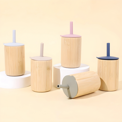 BPA-Free Bamboo Sippy Cup with Silicone Straw 150ML