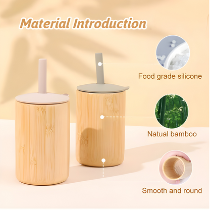 BPA-Free Bamboo Sippy Cup with Silicone Straw 150ML