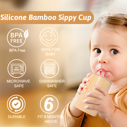 BPA-Free Bamboo Sippy Cup with Silicone Straw 150ML