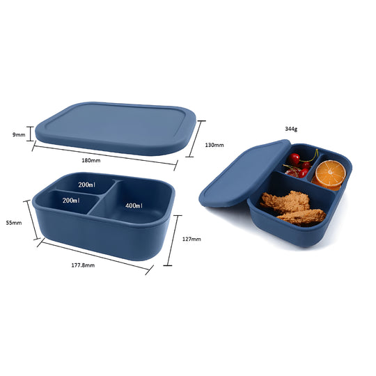 BPA-vrije siliconen bentobox met 3 compartimenten voor kinderen