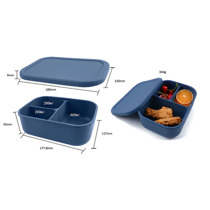 BPA-Free Kids 3-Compartment Silicone Bento Box