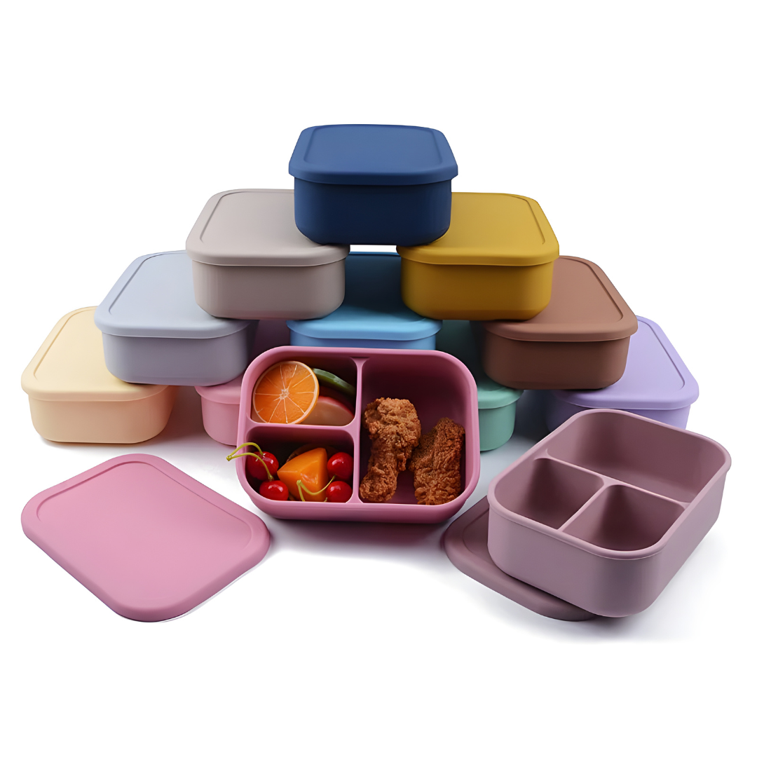 BPA-Free Kids 3-Compartment Silicone Bento Box