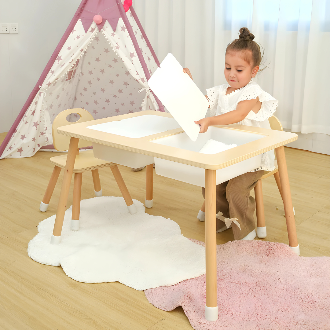 Montessori Birch Wooden Sensory Multi-Activity Table - White Bins