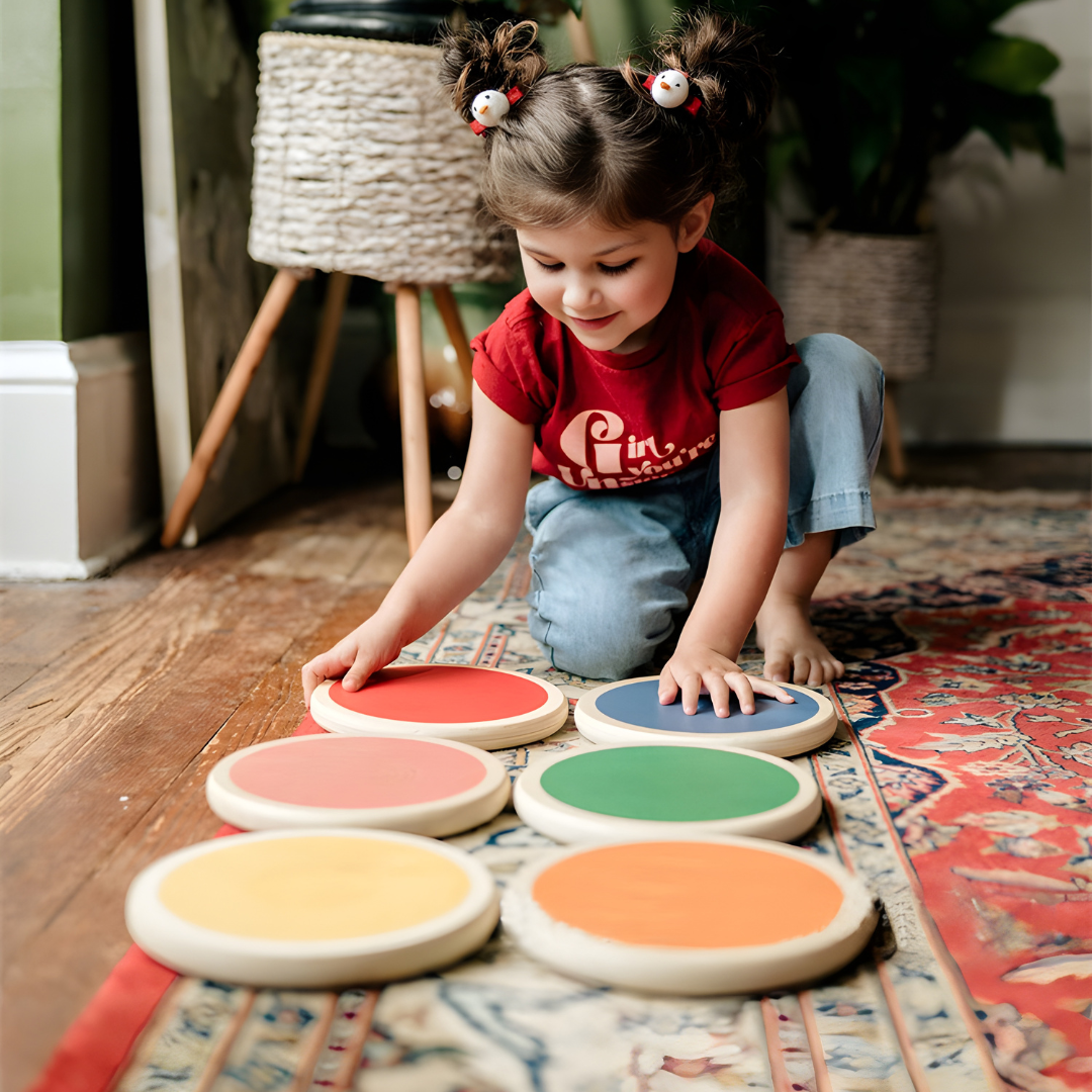 Colorful Montessori Wooden Stepping Stones for Balance Set Of 6