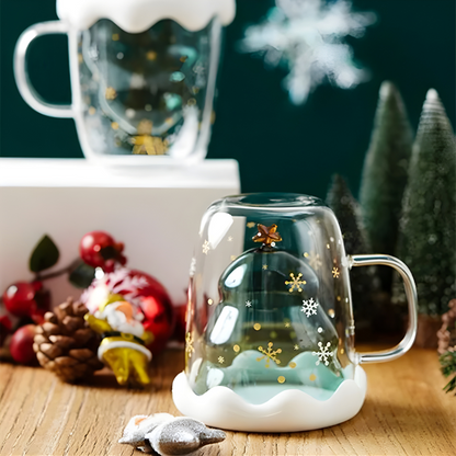 Premium Christmas Double-Wall Glass with Coaster 300ML