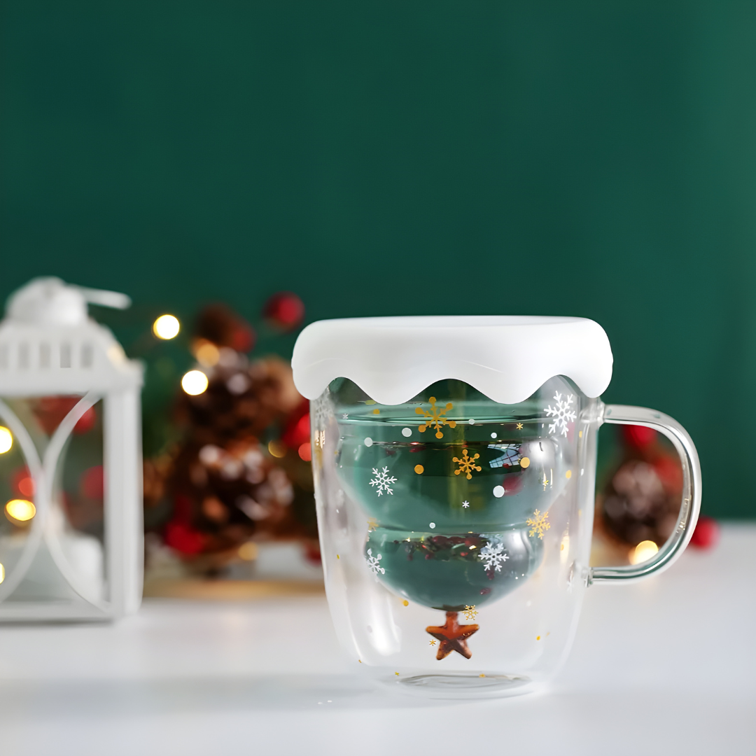 Premium Christmas Double-Wall Glass with Coaster 300ML