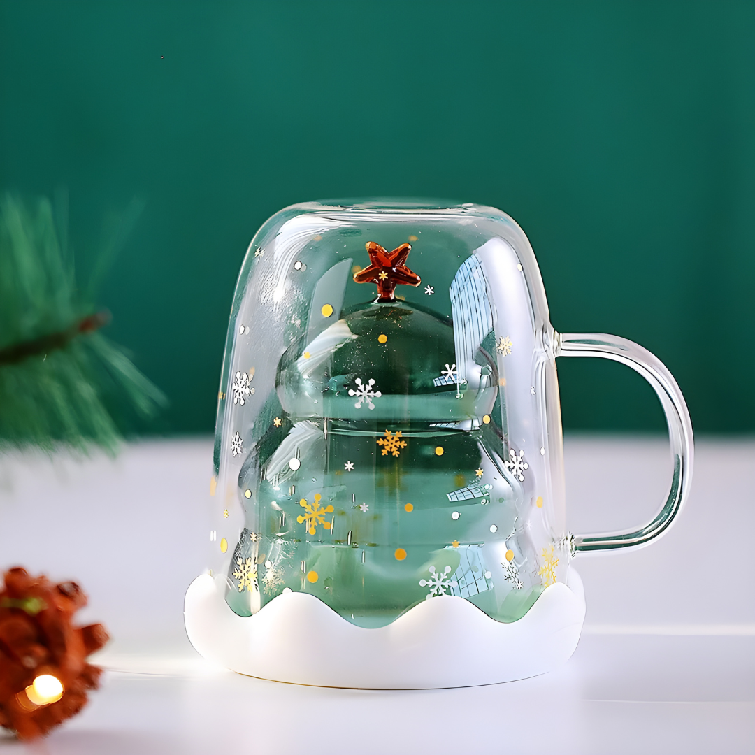 Premium Christmas Double-Wall Glass with Coaster 300ML